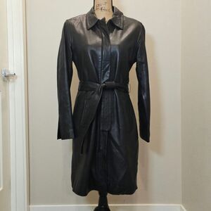 Express Vintage 3/4 Length Zip Front Leather Jacket Size 5/6